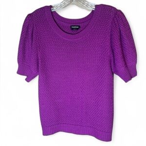 Bebe Women's Sweater Size Medium Purple Puff Dolman Short Sleeve Knit Pullover